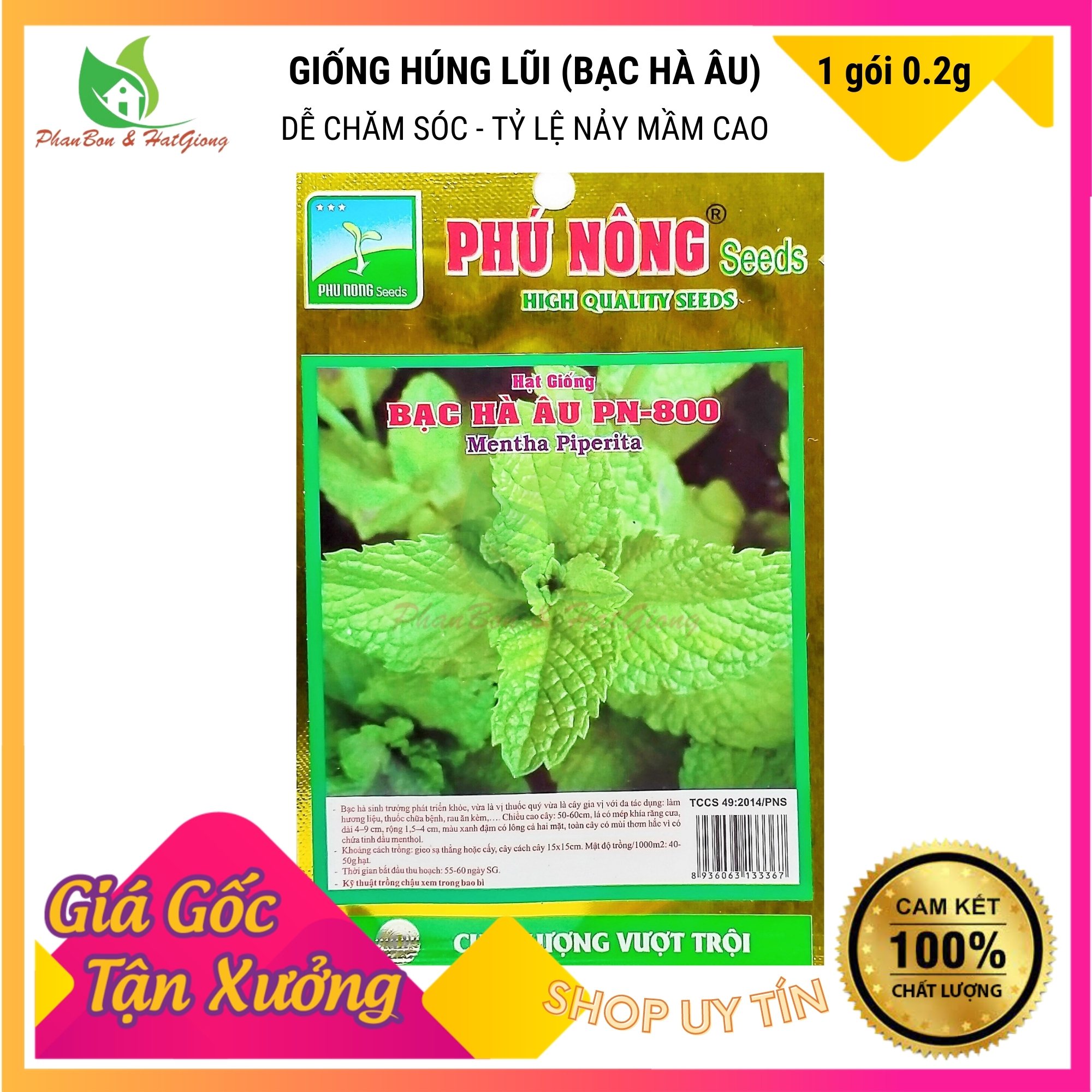 Hạt Giống Húng Lủi, Bạc Hà Âu Thơm Ngon 0.2Gr - Phú Nông Seeds - Shop Phân Bón và Hạt Giống