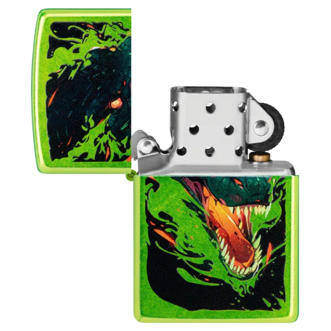 Zippo - Screaming Dragon Design Chính Hãng 47133 - Bật Lửa Mỹ Màu Xanh Neon Khắc Hình Rồng Sống Động