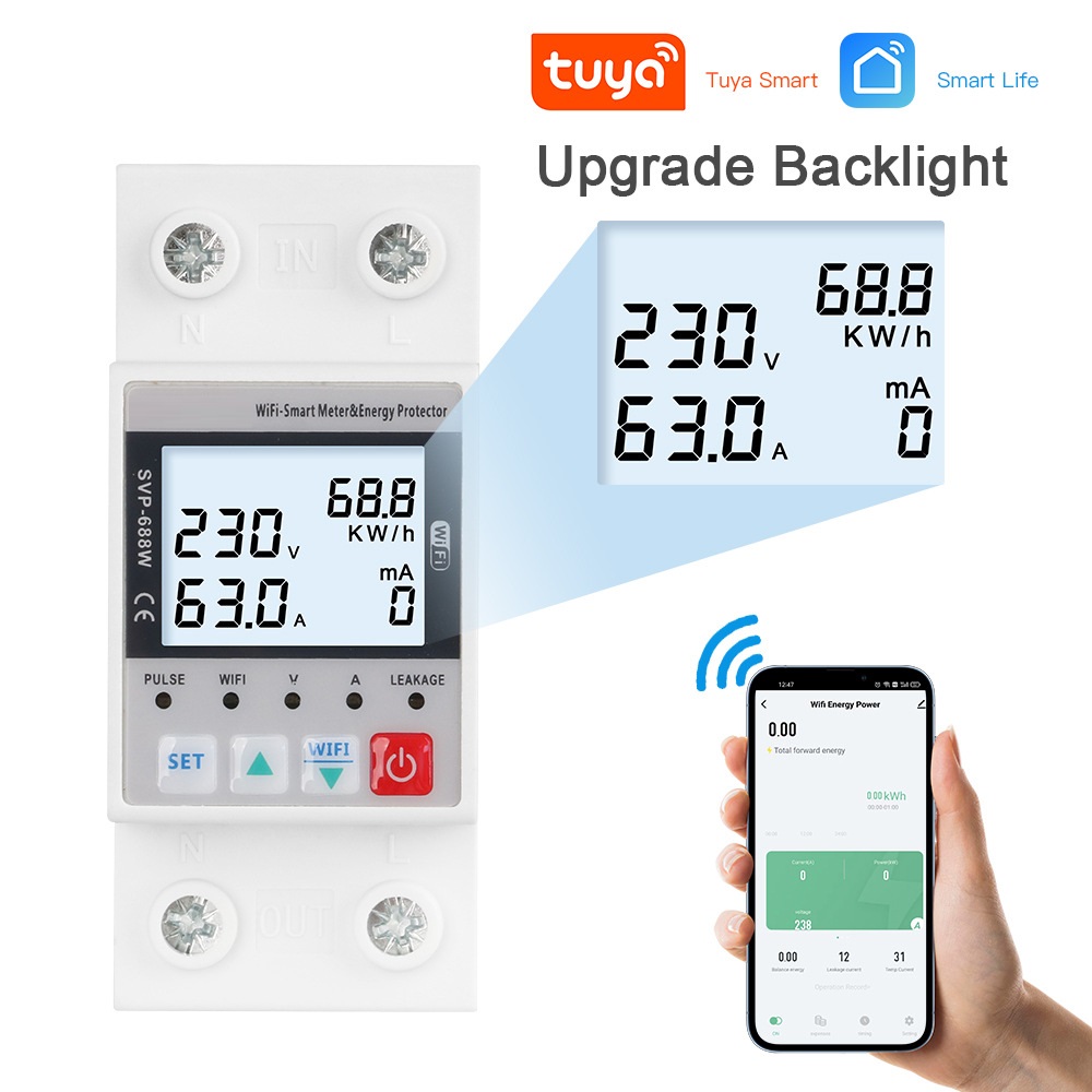 Thiết Bị Bảo Vệ Nguồn Thông Minh Wifi 5 In 1 (Công Tơ, Bảo Vệ Quá Áp, Thấp Áp, Qúa Nhiệt, Chống Giật)