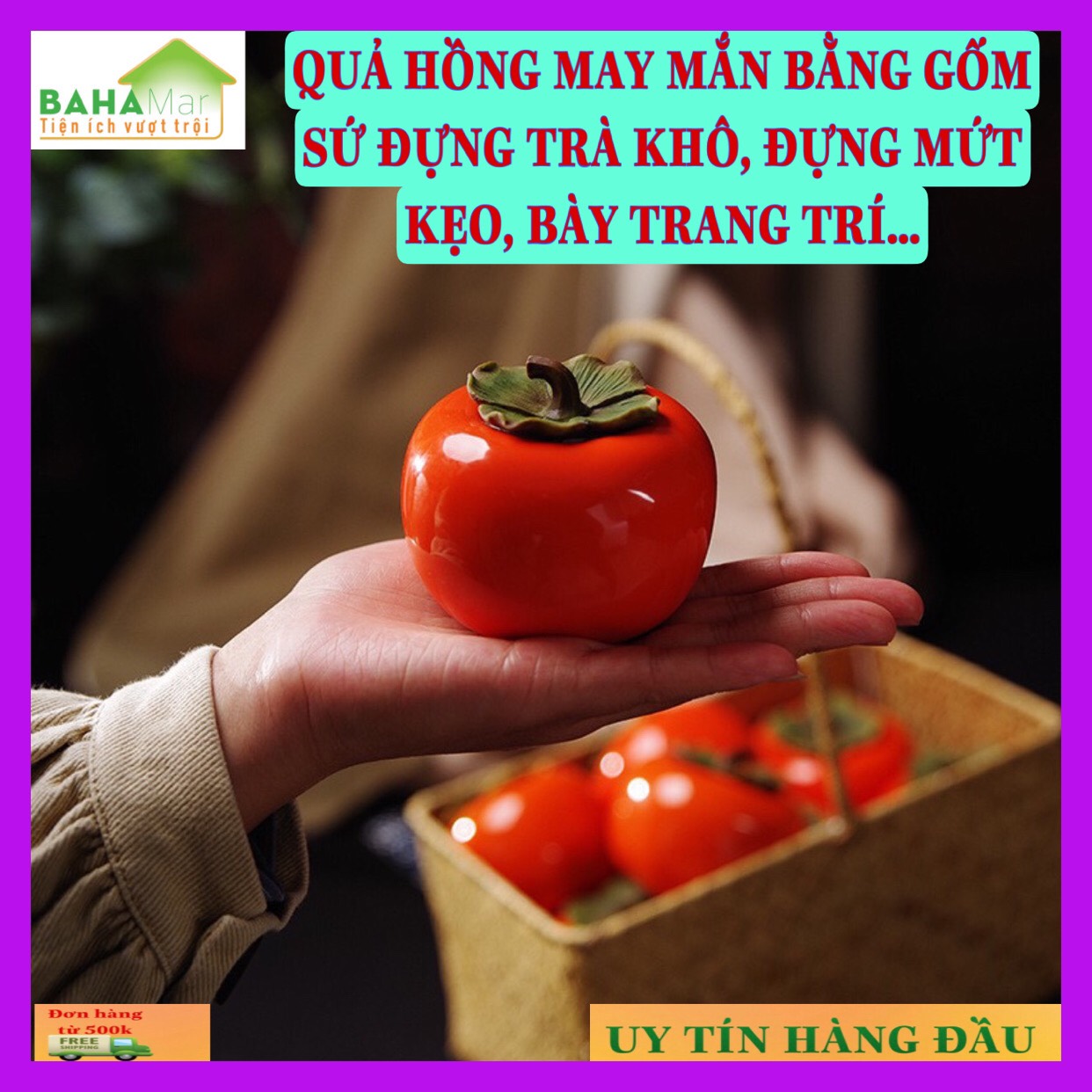 QUẢ HỒNG MAY MẮN BẰNG GỐM SỨ ĐỰNG TRÀ KHÔ, ĐỰNG MỨT KẸO, BÀY TRANG TRÍ…"BAHAMAR" được coi như biểu tượng của sự may mắn trong văn hóa Á Đông Có thể dùng làm hũ đựng trà, lọ đựng đường, lọ đựng muối tiêu,