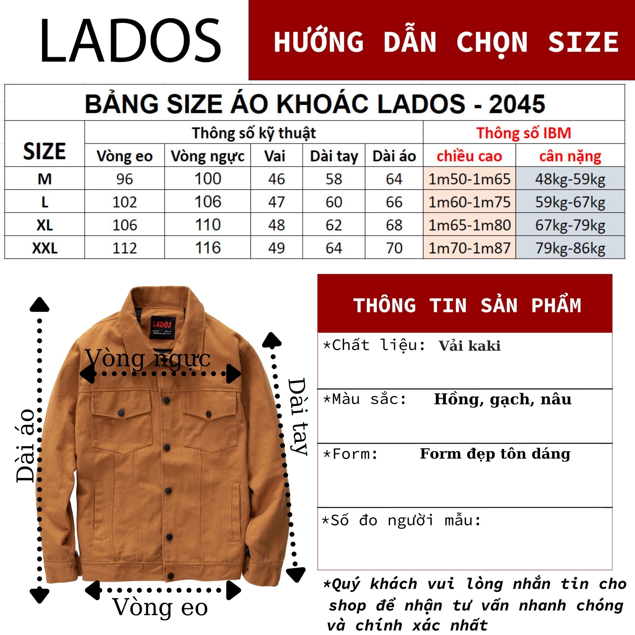 Áo khoác kaki cao cấp LADOS-2045, Nút bấm trẻ trung, may 2 lớp cao cấp