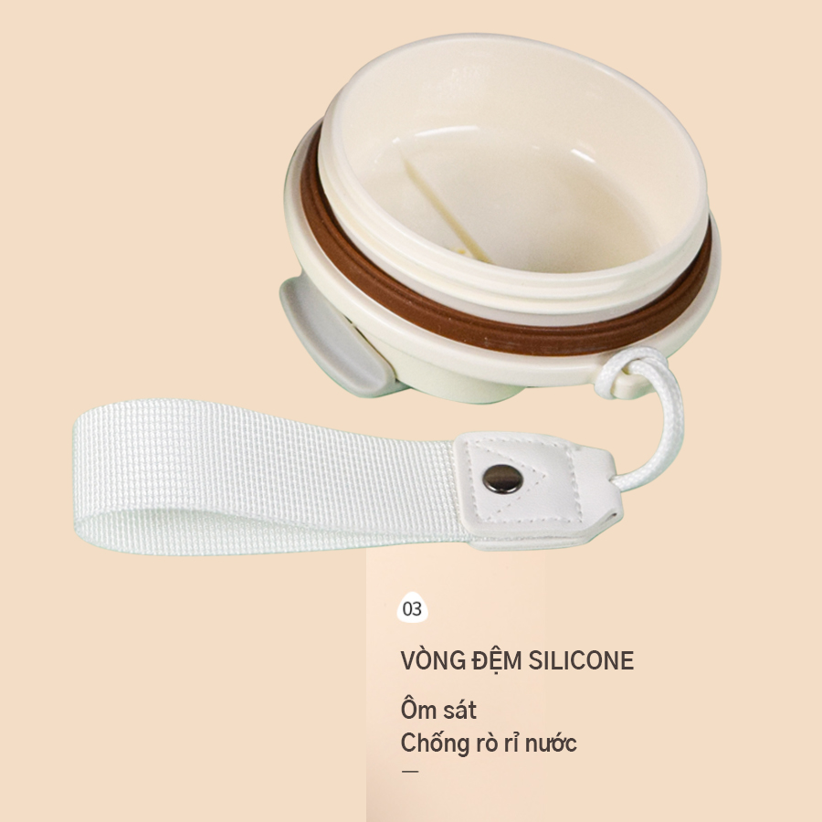 Bình nước giữ nhiệt loại 450ml có quai, dây đeo tay - SUS316 Inox Cao Cấp kháng khuẩn