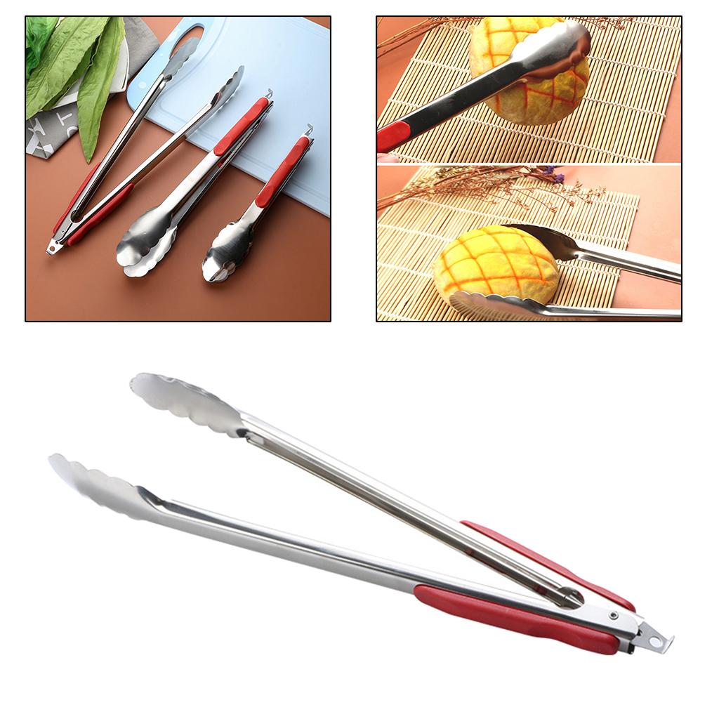 Stainless Steel Kitchen Tongs Locking Clip Metal Food Tongs Soft Grip Serving Tongs for BBQ Grilling Barbeque Parties Cooking Utensil