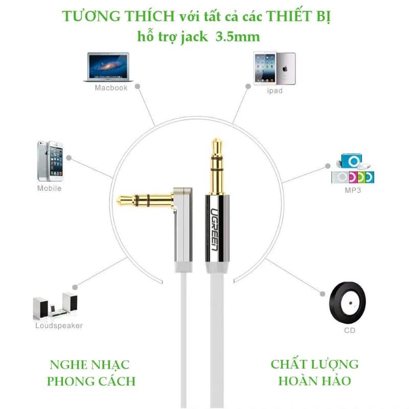 Ugreen UG10758AV119TK 1.5M màu Trắng Cáp âm thanh 2 đầu 3.5mm dương đầu vuông góc mạ vàng - HÀNG CHÍNH HÃNG