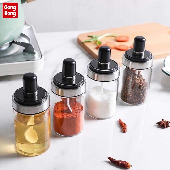 Lọ đựng gia vị dầu ăn hũ nước chấm bằng thủy tinh trong suốt kèm muỗng tiện lợi dung tích 250ml