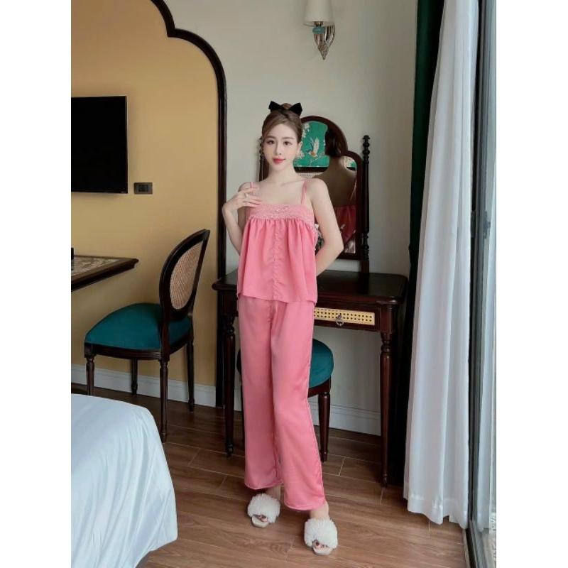 Set dài áo 2 dây phối ren mặc nhà , siêu xinh , siêu kute Annshop M0013