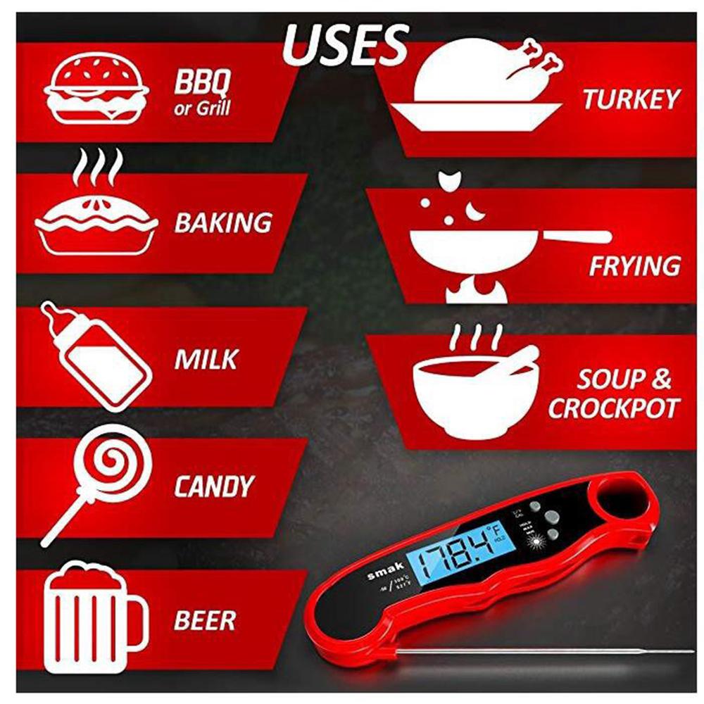 Meat Cooking Thermometer Digital Instant Read Portable Foldable LED Display Food Thermometer for Home Kitchen BBQ Grill
