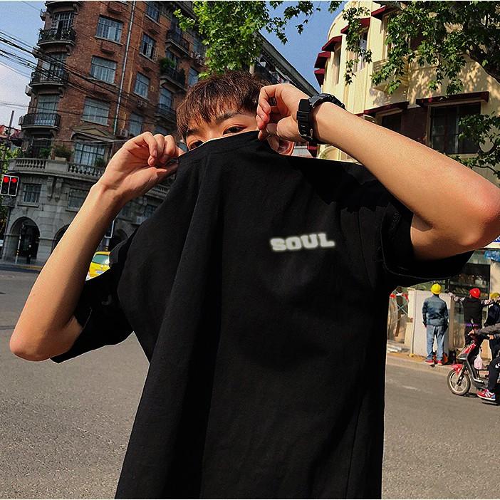 Áo phông nam nữ unisex tay lỡ form rộng chữ SOUL phản quang vải dày mịn