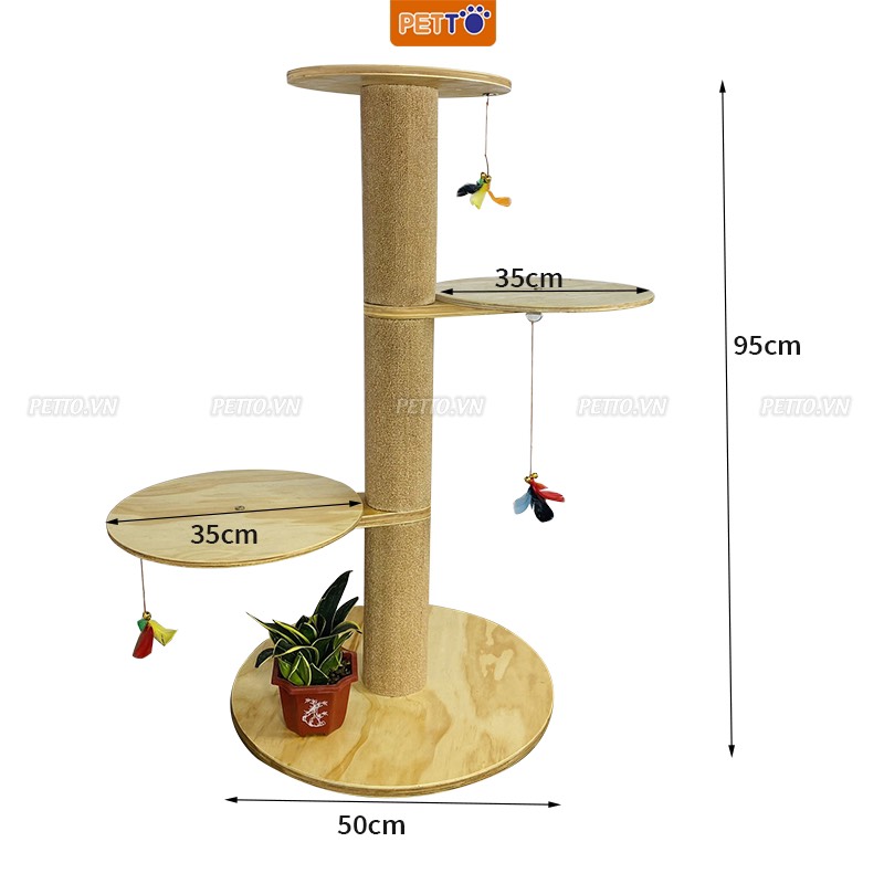 Cat tree - Trụ cào móng cho mèo bằng gỗ nhiều tầng độc đáo sử dụng thảm POLY có độ bền cao CT046