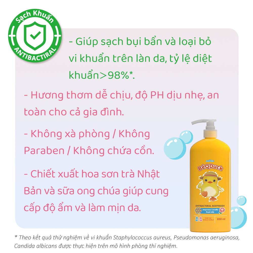 Sữa tắm sạch khuẩn Bé Q Duck 850ml dùng cho cả gia đình