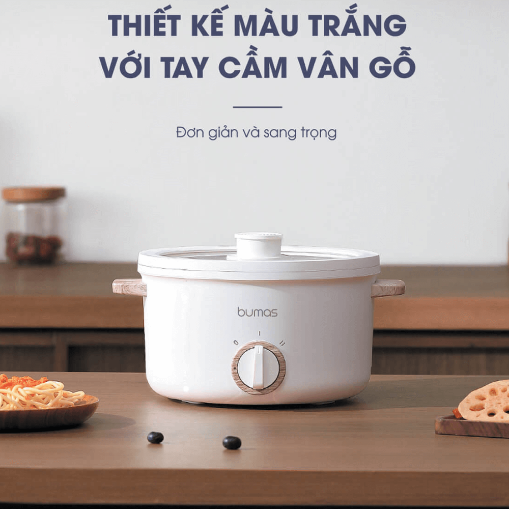 Nồi Điện Đa Năng BUMAS K02 Chống Dính Men Gốm, Dung Tích 2.5L, Công Suất 700W - Hấp, hầm, chiên, xào, nấu lẩu, nấu cơm - Hàng chính hãng