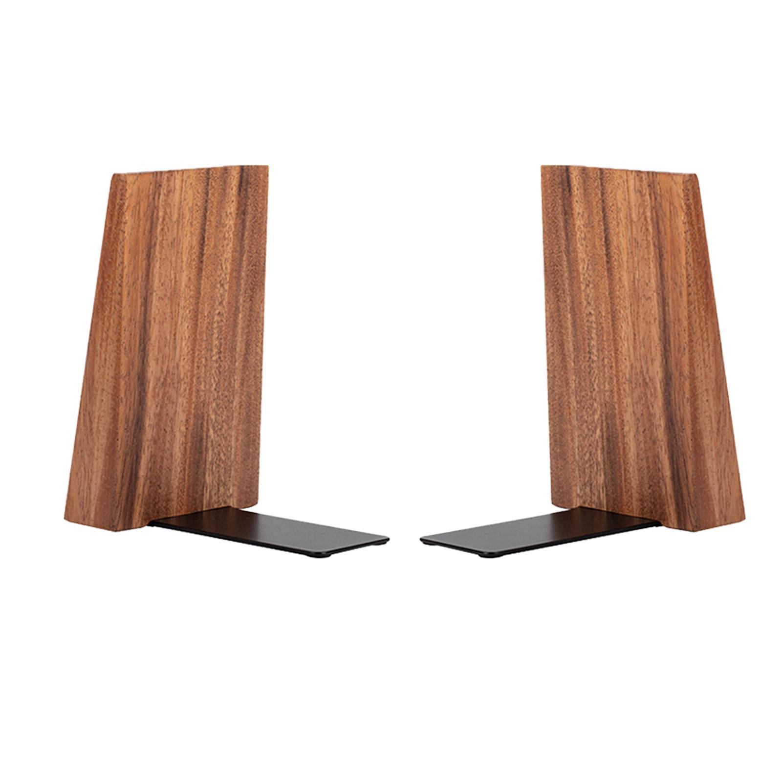 2 Pieces Wooden Books Ends Book Holder Handmade Solid Non Slip for Bookshelf