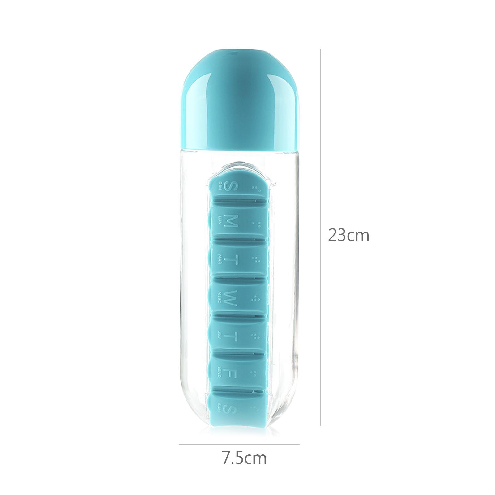 Chai đựng nước 600ml có ngăn đựng nhắc nhở uống thuốc, làm bằng nhựa ABS cao cấp, không mùi, an toàn