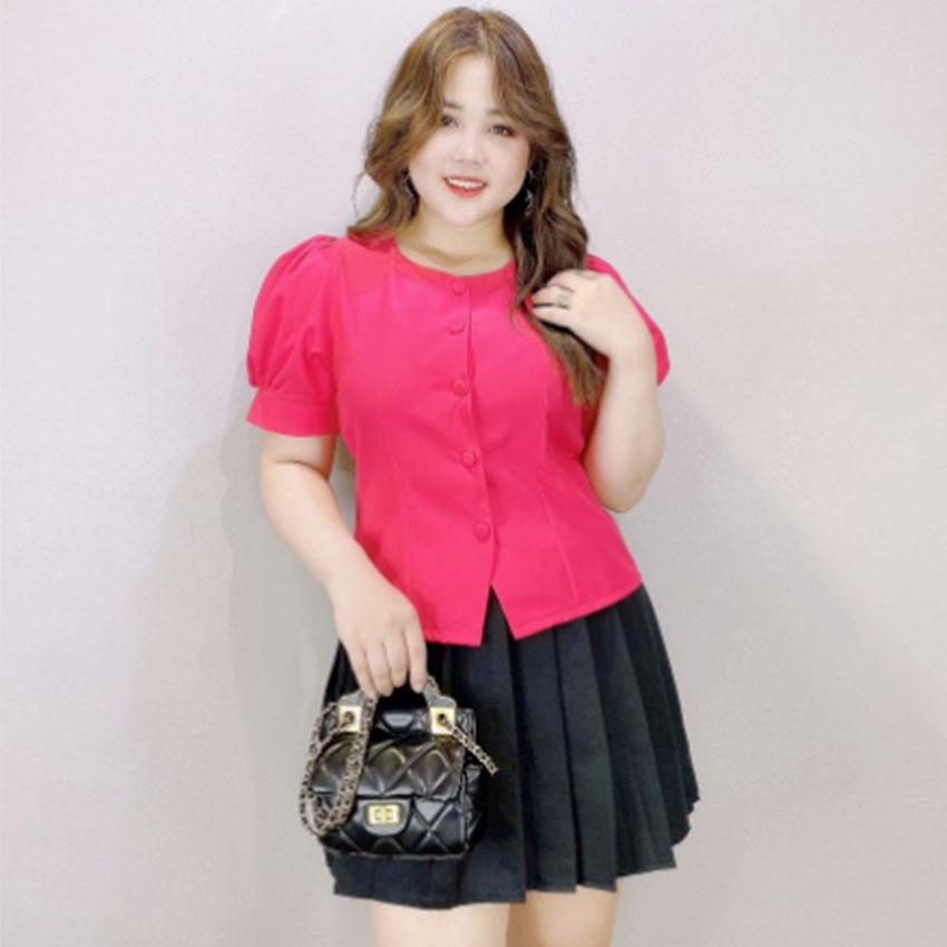 Áo nâu Bigsize nút bọc ChubbyBigsize