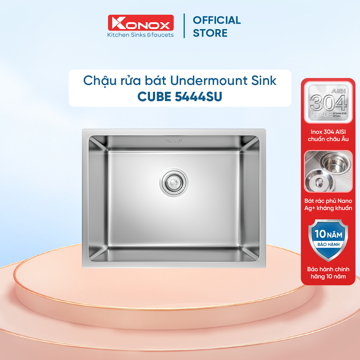 Chậu rửa bát đơn Inox KONOX Undermount Sink Cube 5444SU