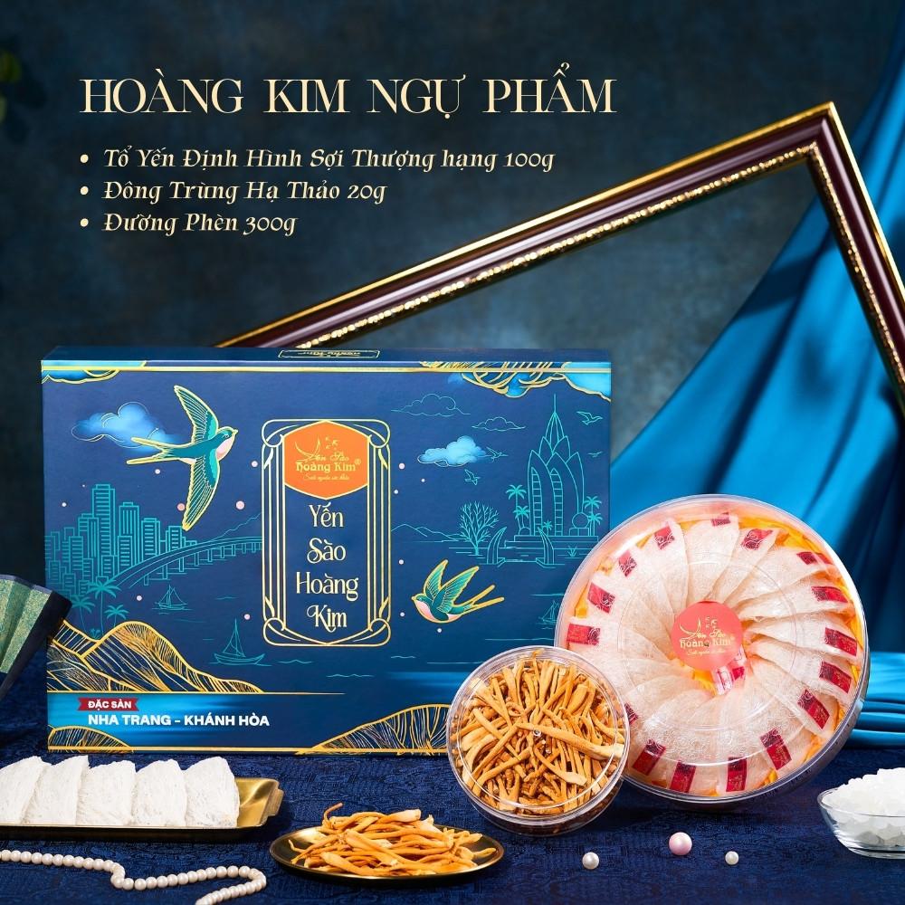 [CHÍNH HÃNG] Yến Sào Hoàng Kim - Hộp Quà Hoàng Kim Ngự Phẩm (100g Tổ Yến Tinh Chế Định Hình A5 &amp; Đông Trùng) - Quà Biếu Tặng VIP, Đối Tác Cao Cấp Nhất
