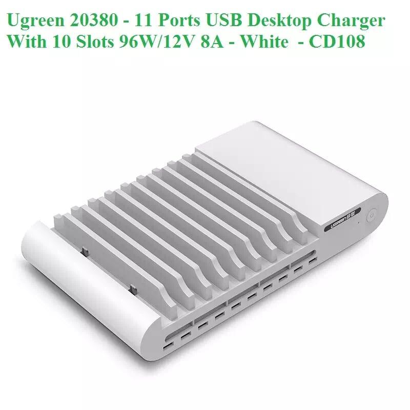 Ugreen UG20380CD108TK 96W màu Trắng Bộ sạc đa căng USB 10 cổng cao cấp + 10 khe đựng điện thoại - HÀNG CHÍNH HÃNG