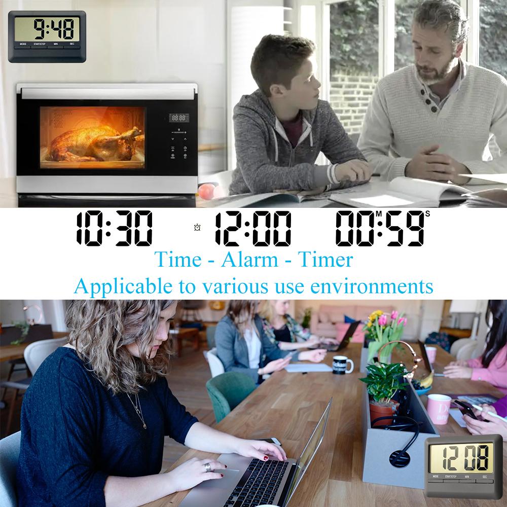 LCD Digital Alarm Clock Timer Large Time Manual Countdown for Cooking Shower Study Stopwatch Kitchen Magnetic Electronic Clock