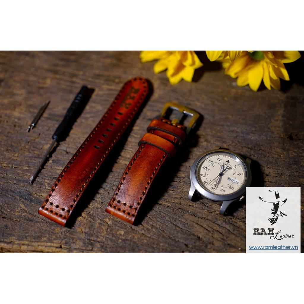 DÂY ĐỒNG HỒ DA BÒ THẬT – RAM PILOT NÂU SÁNG - HÀNG CHÍNH HÃNG RAMLEATHER