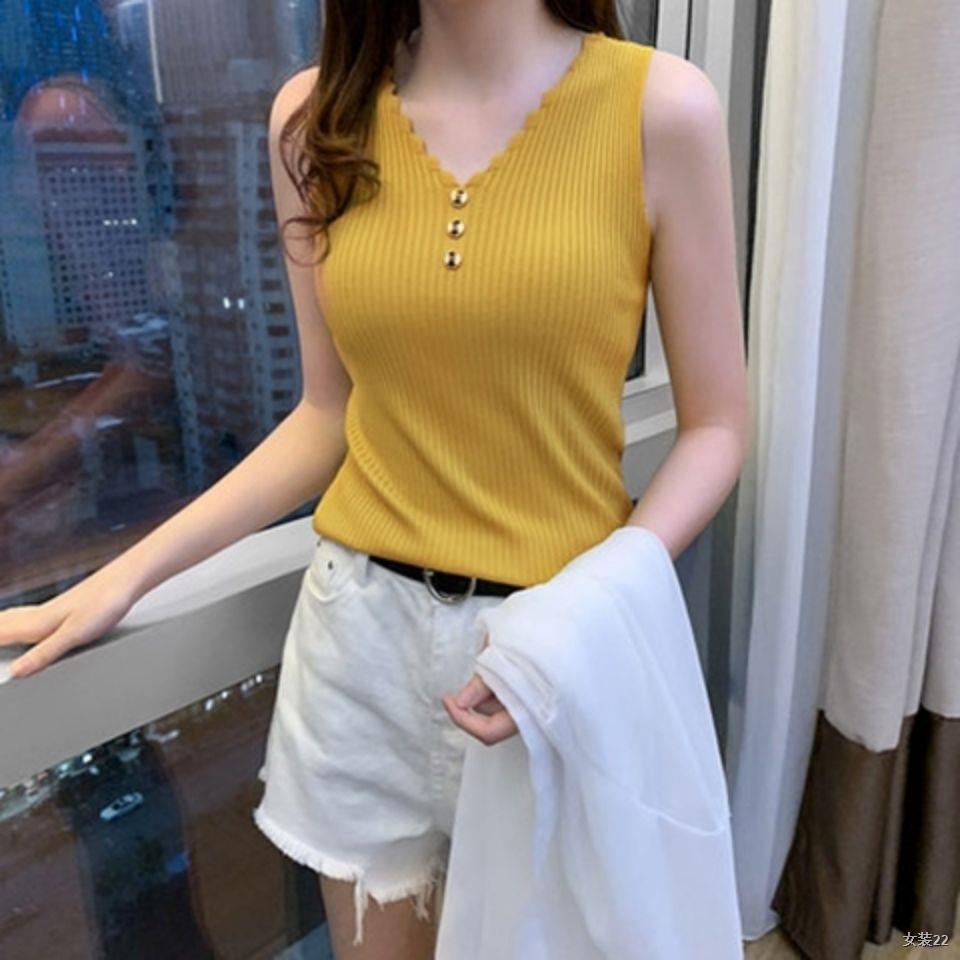 Ice silk sling nhỏ áo vest nữ mặc ngoài mùa hè với dây đan cổ chữ v rộng rãi Hàn Quốc Đáy hàng đầu