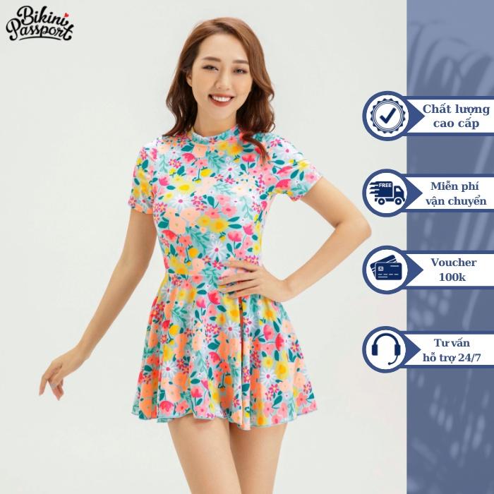 Đồ bơi Nữ BIKINI PASSPORT kiểu Một mảnh váy tay ngắn - màu Floral - BS298_FLO