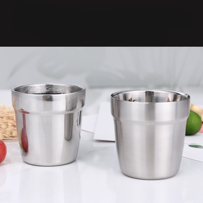 Bộ 3 Ly inox cách nhiệt 304 cao cấp bóng gọn 175ml chống nóng tay thích hợp cho người già trẻ em