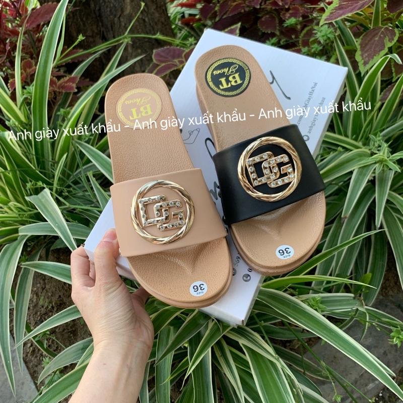 DL74 - Dép nữ thời trang quai ngang da lì khoá tròn đế xuồng 4p nhẹ êm