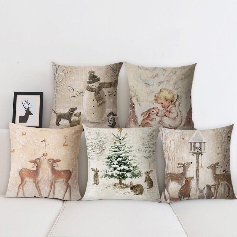 Vỏ gối in hình chú hươu hoạt hình Giáng Sinh trang trí nhà cửa/phòng khách/phòng ngủ/sofa/giáng sinh