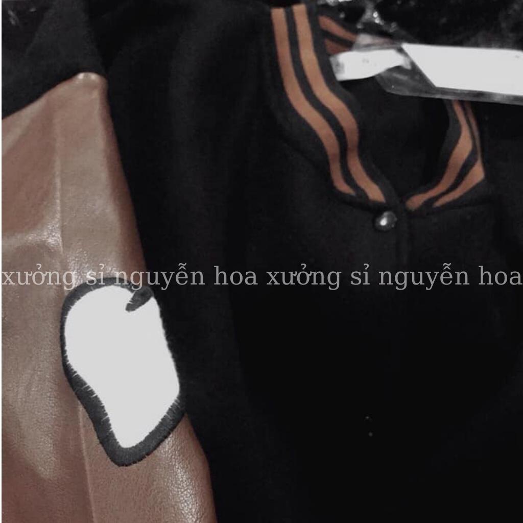 Áo khoác bomber phối tay da nâu trái tim form dáng rộng unisex nam nữ mặc được bao ngầu bao chất