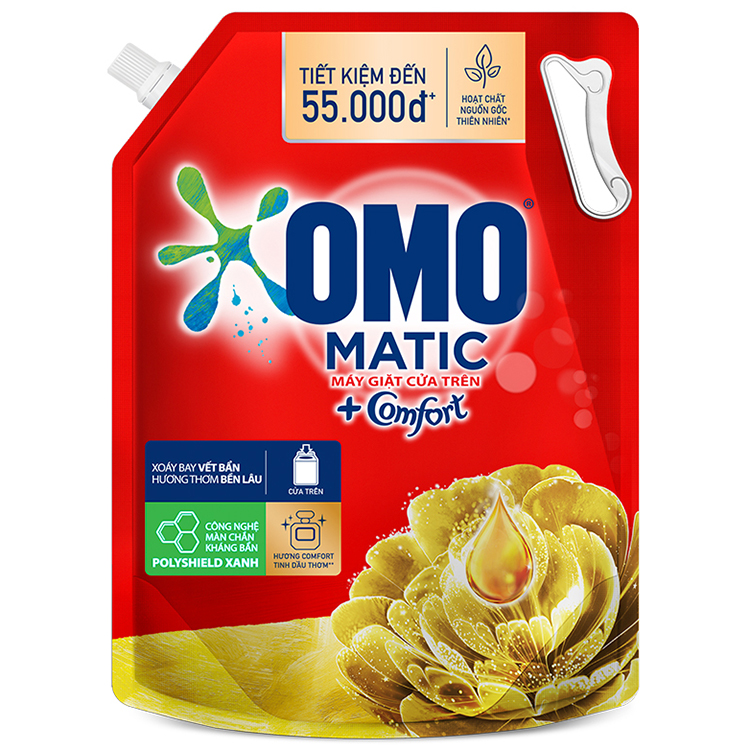 Nước giặt Túi 2.9kg OMO Matic Nước giặt OMO Hương Comfort Tinh dầu thơm Xoáy bay vết bẩn, hương thơm bền lâu