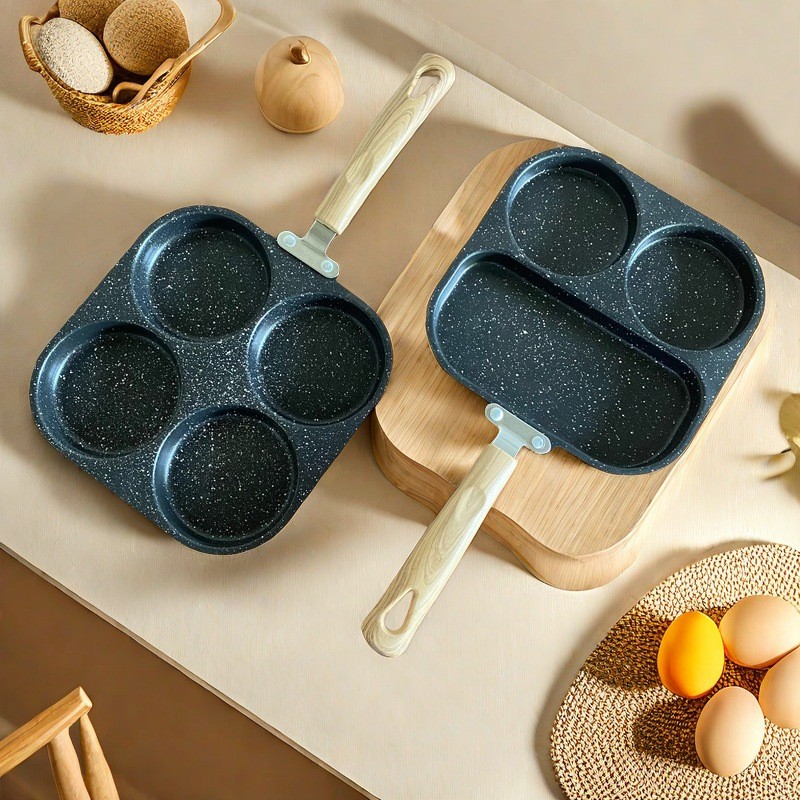 Khuôn Chảo Rán Trứng 4 Lỗ Tròn Loại Dày Hợp Kim Nhôm Đa Năng