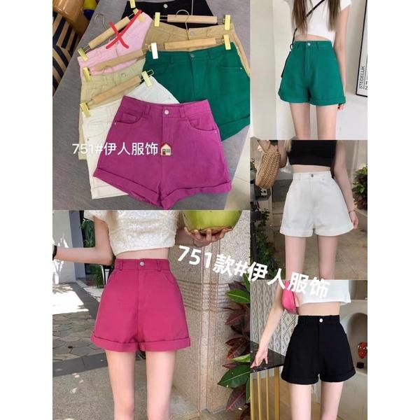 Quần short bò trơn gập gấu, Quần đùi jean trơn đơn giản cạp cao QS751 - NhiNhi Shop