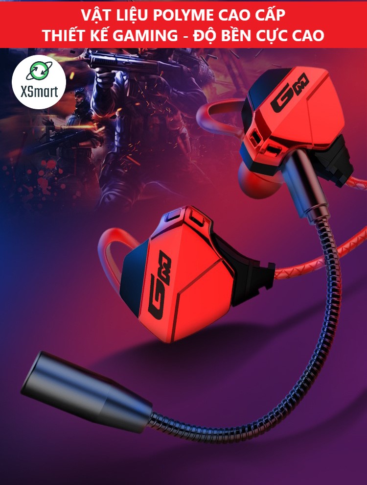 Tai Nghe Nhét Tai Chống Ồn Gaming XSmart G10 Cao Cấp Siêu Ngầu Dùng Cho Cả Máy Tính, Điện Thoại, Có Mic Rời, Tặng Bộ Phụ Kiện - Hàng Chính Hãng