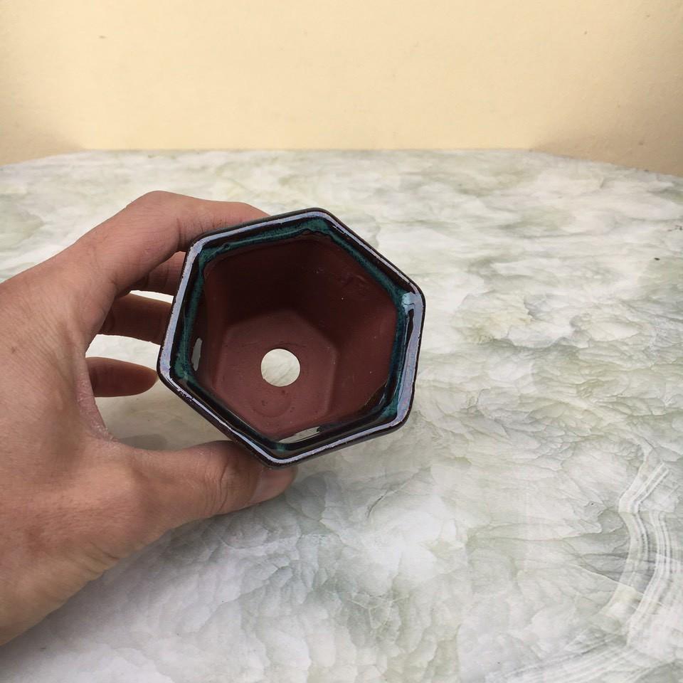 Chậu bonsai Lục loe mini men hỏa biến gốm Bát tràng 1 size BM-126