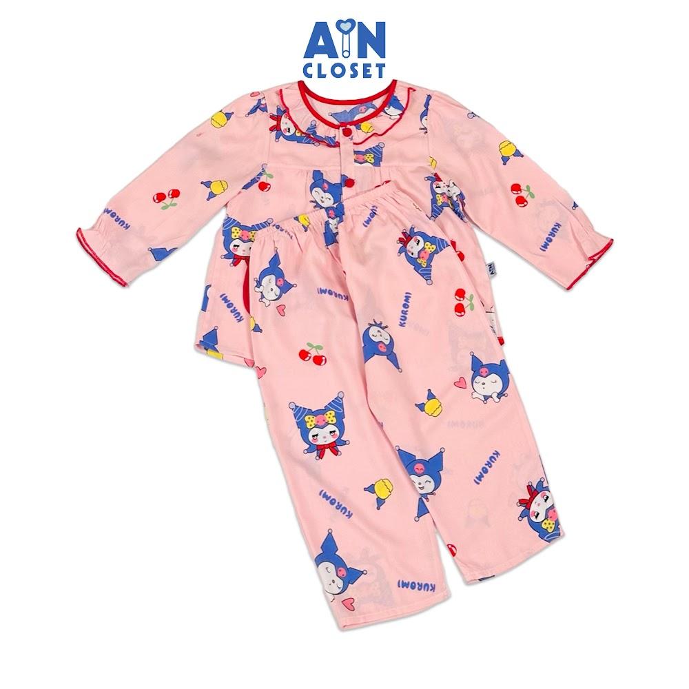 Bộ quần áo Dài bé gái họa tiết Kuromi Hồng Lanh lụa. - AICDBGLJ47FO - AIN Closet