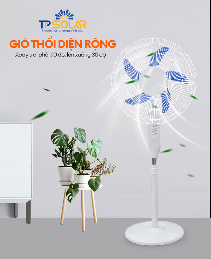 Quạt Tích Điện Năng Lượng Mặt Trời Đa Năng TP Solar 25W TP-F01 Hàng Chính Hãng, Tiết Kiệm Điện, Sạc Pin Cho Điện Thoại