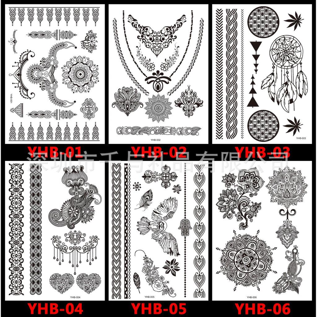 HÌNH XĂM DÁN - SET HÌNH XĂM GIẢ TATOO HOA VĂN HANA ĐEN TRẮNG