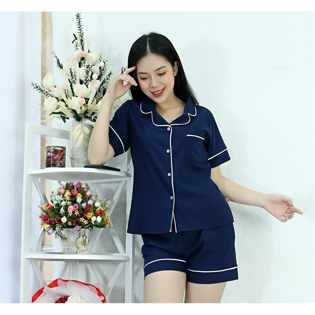 Bộ đồ bộ Pijama màu XANH ĐEN tay ngắn quần ngắn lụa Pháp - Thoải Mái Nhẹ Nhàng