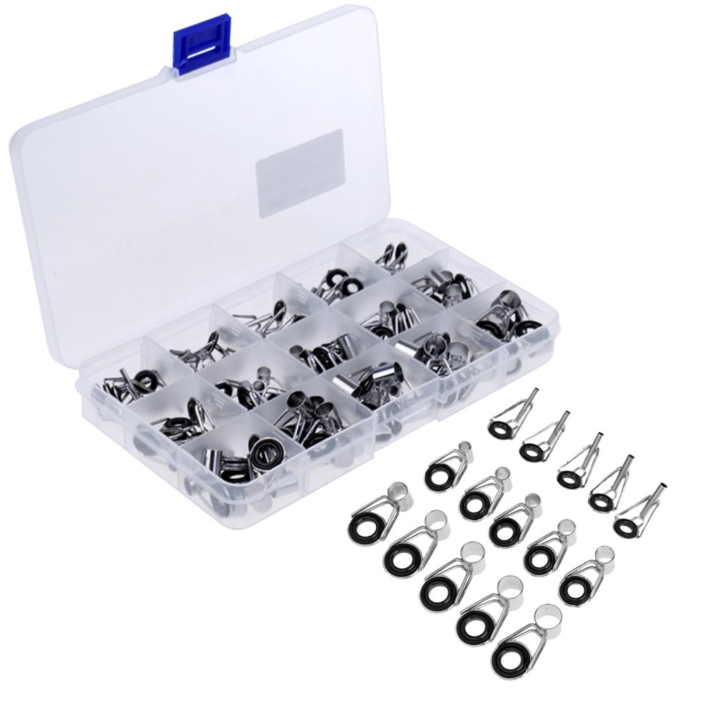 75pcs Fishing Rod Guides Tip Rings Set Rod Repair Kit DIY Eye Ring with Box