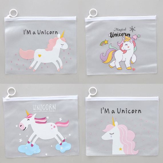 Combo 4 Túi Đựng Bút Viết Zip Mẫu Unicorn Dễ Thương