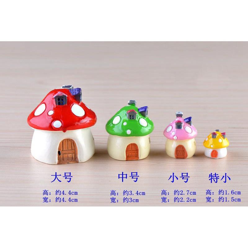 Tiểu cảnh ️ Mô hình ngôi nhà nấm nhiều màu sắc có ống khói trang trí sen đá, sân vườn, bể cá, bể terrarium