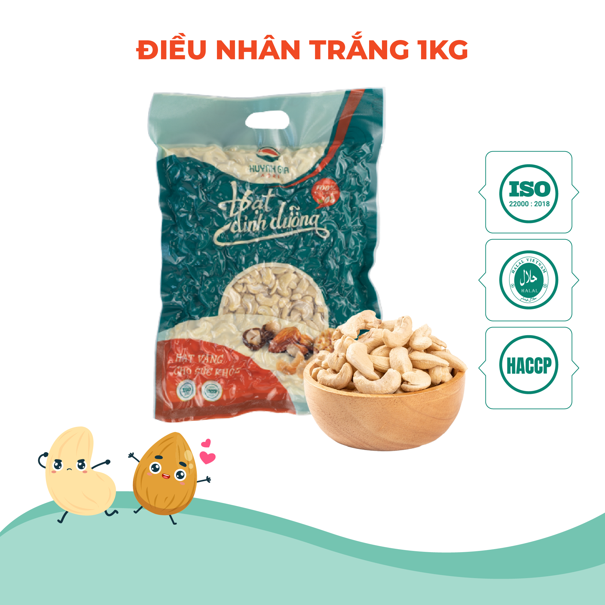 Hạt Điều Bình Phước Vỡ Đôi Rang Không Muối Túi 1kg