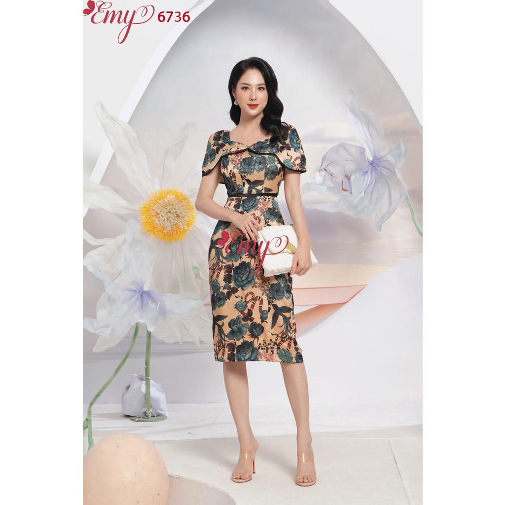 Đầm EMY EM6736 Body Tay Choàng Lụa Vân