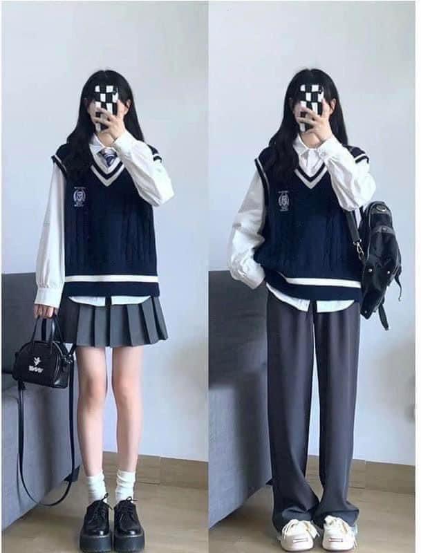 Áo len gile cổ tim hình huy hiệu nữ AL152