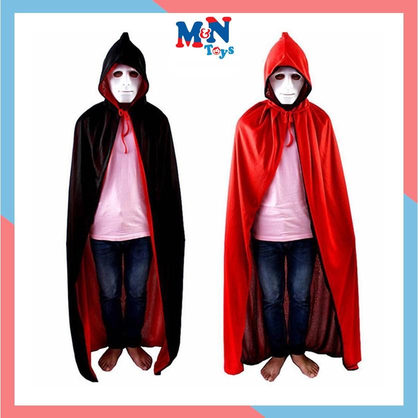 Áo choàng ma cà rồng đỏ đen có mũ dài 90cm cho bé hóa trang Halloween