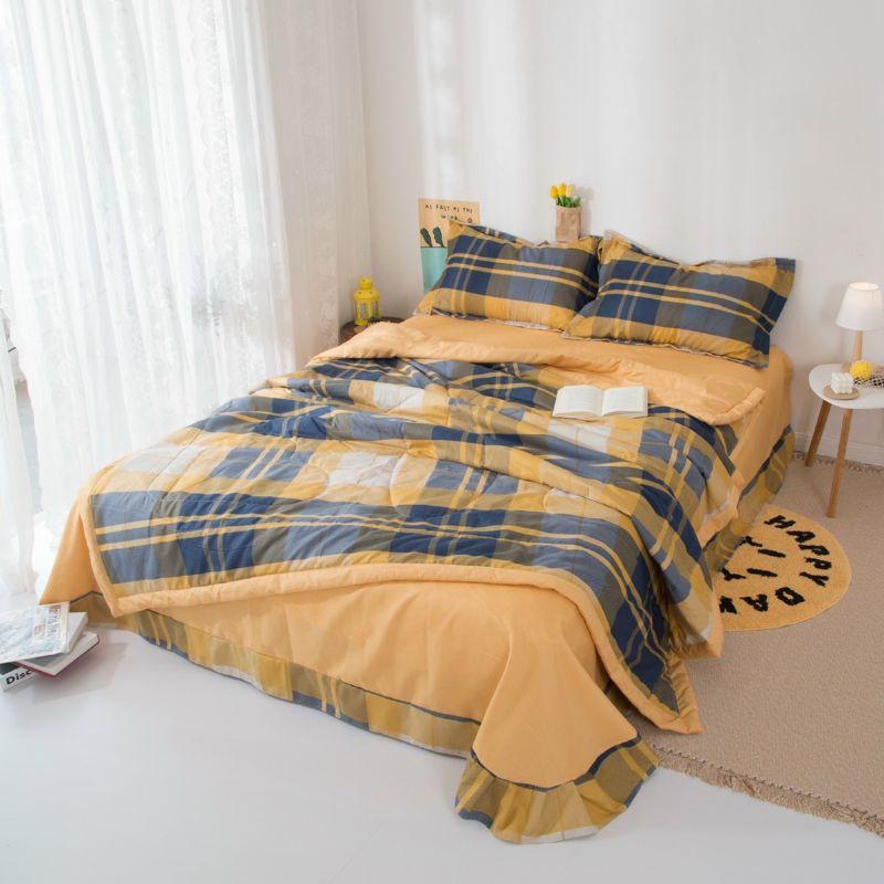 Bộ Chăn Ga Gối TC Caro Chăn Chần Hè. Chăn Ga Nhập Khẩu Phong Cách Hàn Quốc