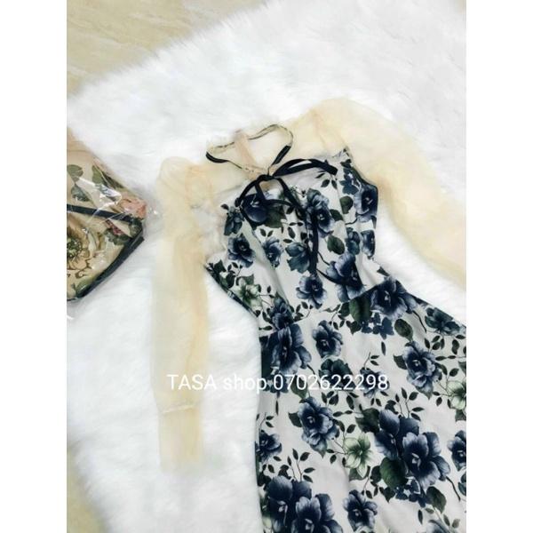 TBL-Đầm Phối Lưới Nơ Cổ Có Mút Ngực (Kèm Hình Thật Trải Sàn Shop Tự Chụp) TASA