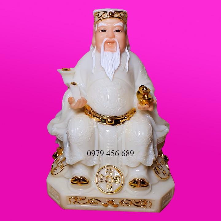 Cặp Thần Tài Thổ Địa đá màu trắng cao 20cm