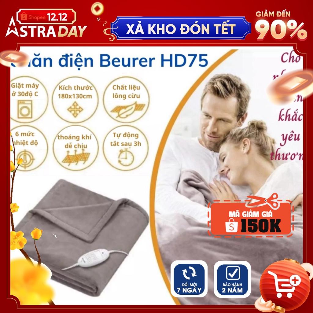 Chăn điện sưởi ấm Beurer HD75 lông cừu mềm mịn. 6 mức cài đặt nhiệt độ, tự động ngắt sau 3h, hệ thống
