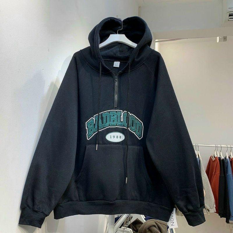 Áo khoác Hoodie chất Nỉ Cao Cấp form rộng thêu chữ nổi BADBLOOD có BIG Size _ Áo khoác chui đầu unisex có khoá zip cổ